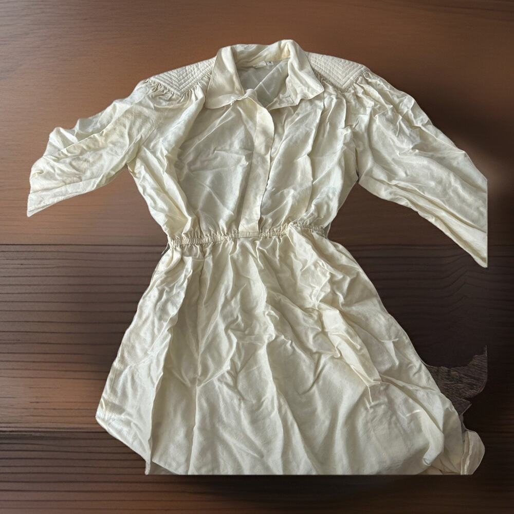 Vintage Ivory 100% Pure Silk Dress Size 8 Made in Hong Kong with Pockets